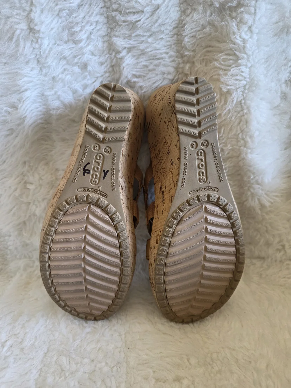 CROCS Tan Cork Wedge Slide Sandals